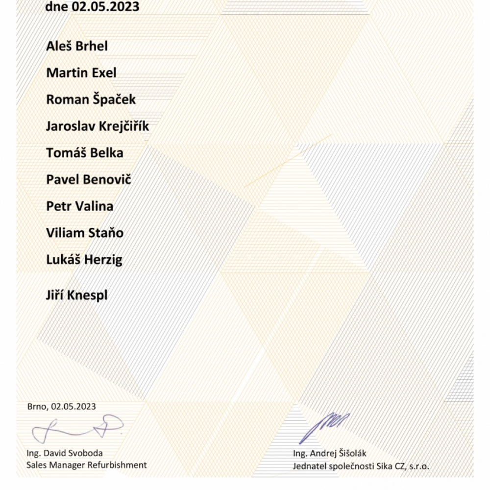 Certifikáty - Benpra je doporučeným aplikátorem výrobků Sika určených pro:  Sanace betonových konstrukcí - příprava podkladu, aplikace sanační malt a ochranných nátěrů